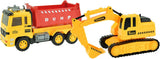 Kiepwagen met graafmachine