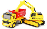 Kiepwagen met graafmachine