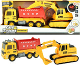 Kiepwagen met graafmachine