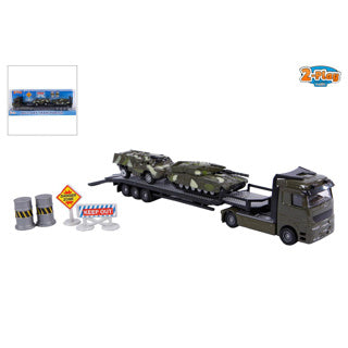 2-Play military transporter met 2 tanks die cast/kunststof 2