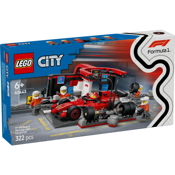 LEGO 60443 City F1 pitstop en pitcrew met Ferrari