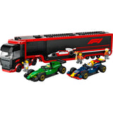 LEGO 60445 City F1 truck met RB20 en AMR24 F1auto's