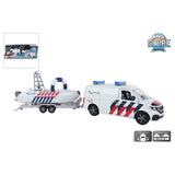 Kids Globe VW Transporter politie met boot NL die cast pull back 29cm