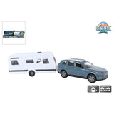 Kids Globe Volvo EX90 met Dethleffs caravan die cast pull back 30cm