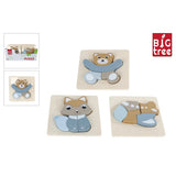 Big Tree puzzel 5stukjes FSC hout dieren 15x15cm 3ass