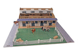 Kids Globe paardenstal met 7 boxen en weiland 1:24 75x69x31cm