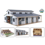 Kids Globe paardenstal met 7 boxen en weiland 1:24 75x69x31cm