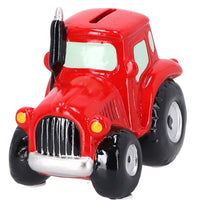 Spaarpot aardewerk tractor groen/rood ass