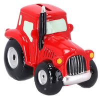 Spaarpot aardewerk tractor groen/rood ass