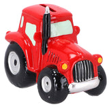 Spaarpot aardewerk tractor groen/rood ass