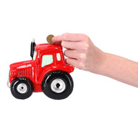 Spaarpot aardewerk tractor groen/rood ass