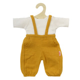 Heless Poppen tuinbroek van 100% biologisch katoen, honinggeel, met wit T-shirt, 2-delig, maat 35-45 cm