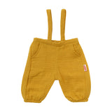 Heless Poppen tuinbroek van 100% biologisch katoen, honinggeel, met wit T-shirt, 2-delig, maat 35-45 cm