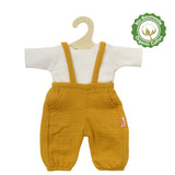 Heless Poppen tuinbroek van 100% biologisch katoen, honinggeel, met wit T-shirt, 2-delig, maat 35-45 cm