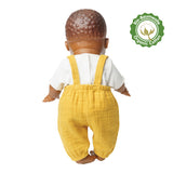 Heless Poppen tuinbroek van 100% biologisch katoen, honinggeel, met wit T-shirt, 2-delig, maat 35-45 cm