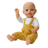 Heless Poppen tuinbroek van 100% biologisch katoen, honinggeel, met wit T-shirt, 2-delig, maat 35-45 cm