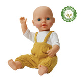 Heless Poppen tuinbroek van 100% biologisch katoen, honinggeel, met wit T-shirt, 2-delig, maat 35-45 cm