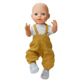 Heless Poppen tuinbroek van 100% biologisch katoen, honinggeel, met wit T-shirt, 2-delig, maat 35-45 cm