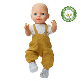 Heless Poppen tuinbroek van 100% biologisch katoen, honinggeel, met wit T-shirt, 2-delig, maat 35-45 cm