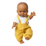 Heless Poppen tuinbroek van 100% biologisch katoen, honinggeel, met wit T-shirt, 2-delig, maat 35-45 cm