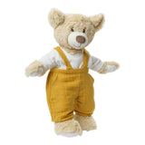 Heless Poppen tuinbroek van 100% biologisch katoen, honinggeel, met wit T-shirt, 2-delig, maat 35-45 cm