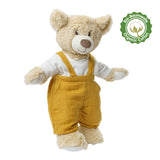 Heless Poppen tuinbroek van 100% biologisch katoen, honinggeel, met wit T-shirt, 2-delig, maat 35-45 cm