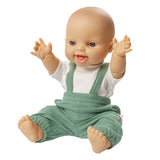 Heless Poppen tuinbroek van 100% biologisch katoen, saliegroen, met wit T-shirt, 2-delig, maat 35-45 cm