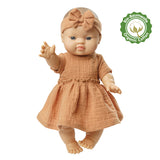 Heless Poppenjurk van 100% biologisch katoen met ruches en haarband, karamel, 2-delig, maat 35-45 cm