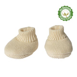 Heless Poppenbreiset met pomponmuts en gebreide schoenen van 100% biologisch katoen, ecru, 2-delig, maat 35-45 cm