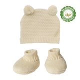 Heless Poppenbreiset met pomponmuts en gebreide schoenen van 100% biologisch katoen, ecru, 2-delig, maat 35-45 cm