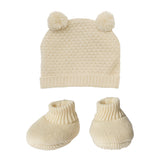 Heless Poppenbreiset met pomponmuts en gebreide schoenen van 100% biologisch katoen, ecru, 2-delig, maat 35-45 cm