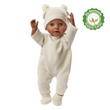 Heless Poppenbreiset met pomponmuts en gebreide schoenen van 100% biologisch katoen, ecru, 2-delig, maat 35-45 cm