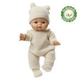 Heless Poppenbreiset met pomponmuts en gebreide schoenen van 100% biologisch katoen, ecru, 2-delig, maat 35-45 cm