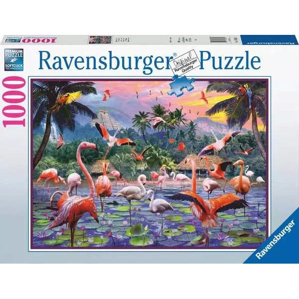 Puzzel 1000 Roze flamingos