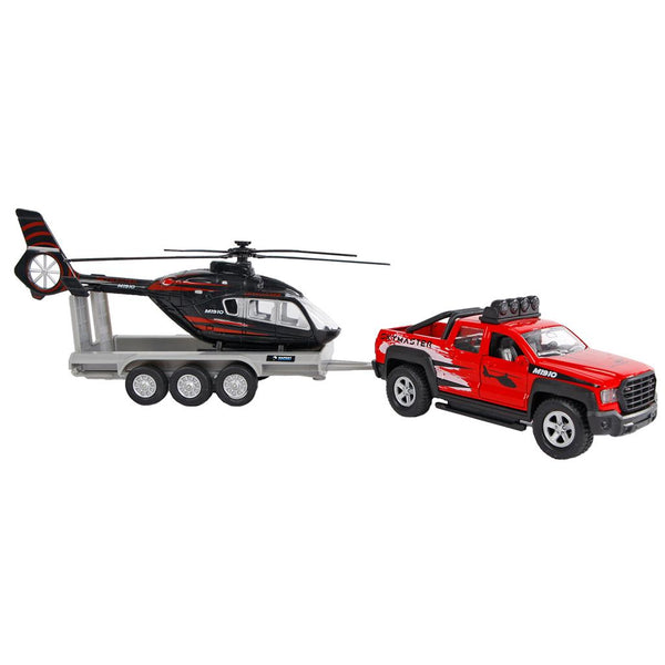 Kids globe Auto Terreinwagen met trailer en helicopter