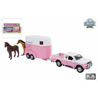 Kids Globe Mitsubishi met paardentrailer die cast roze 27cm