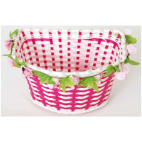 Volare Gevlochten Fietsmand - Bloemen - Meisjes - Wit/Roze