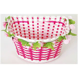 Volare Gevlochten Fietsmand - Bloemen - Meisjes - Wit/Roze