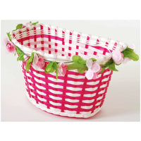 Volare Gevlochten Fietsmand - Bloemen - Meisjes - Wit/Roze