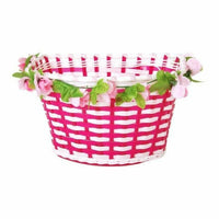 Volare Gevlochten Fietsmand - Bloemen - Meisjes - Wit/Roze
